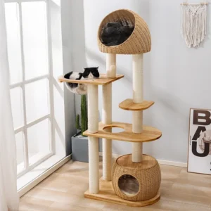 Cat Trees Nordic Wooden with Sisal Scratching Post