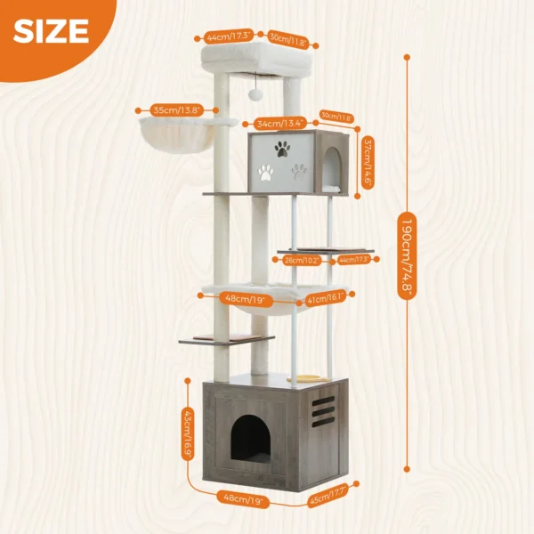Cat Trees: 190cm Wooden Tower with Hammocks - Image 3