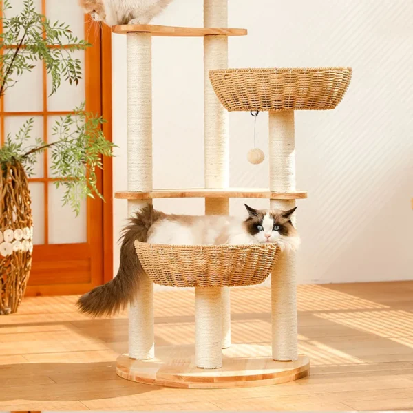 Cat Trees: Wooden Climbing Tower with Hammock - Image 5