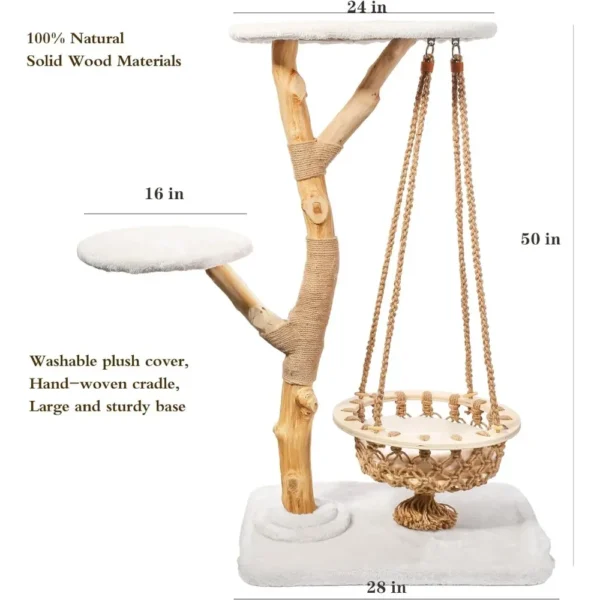 Modern Cat Trees with Swing and Wooden Condos - Image 2