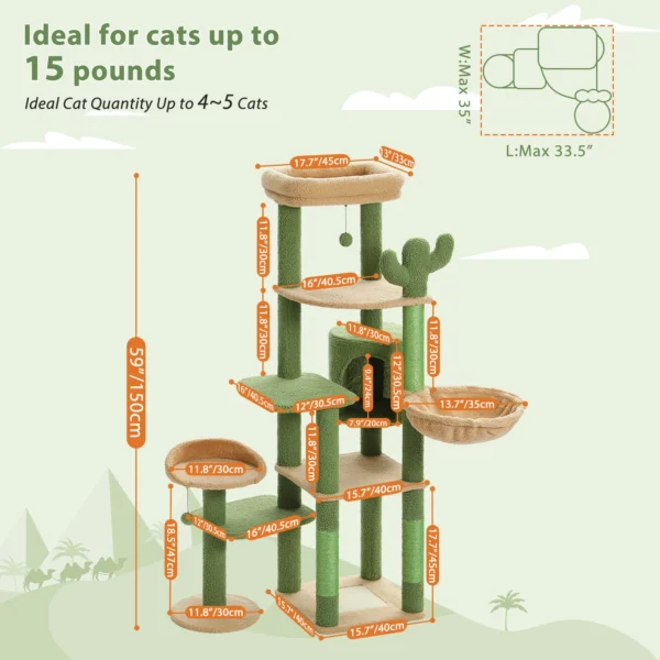 Cat Trees: Tall Multi-Level Tower with Hammock - Image 3