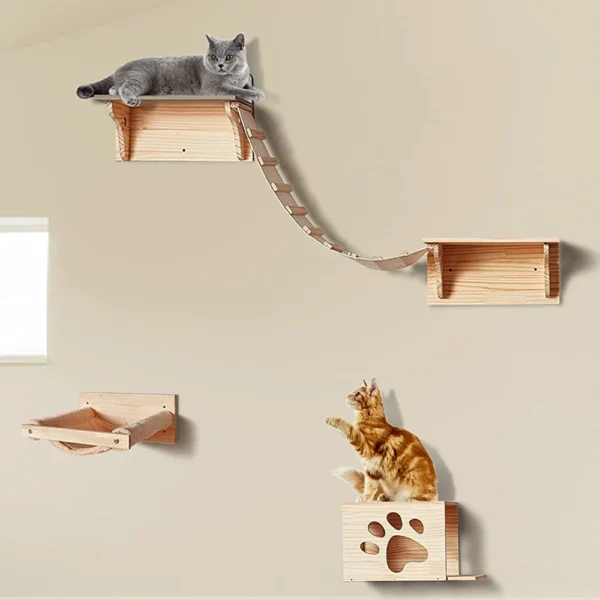 Cat Trees Wall-Mounted Shelves, Rope Ladder, Scratching Post - Image 3