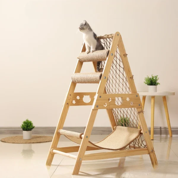 Cat Trees: Wooden Tower with Hammock - Image 3