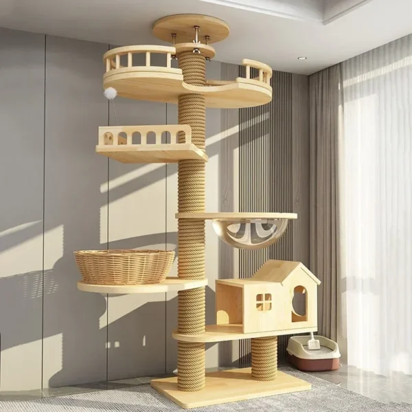 Cat Trees: 260-270cm Large Wooden Climbing Tower - Image 2