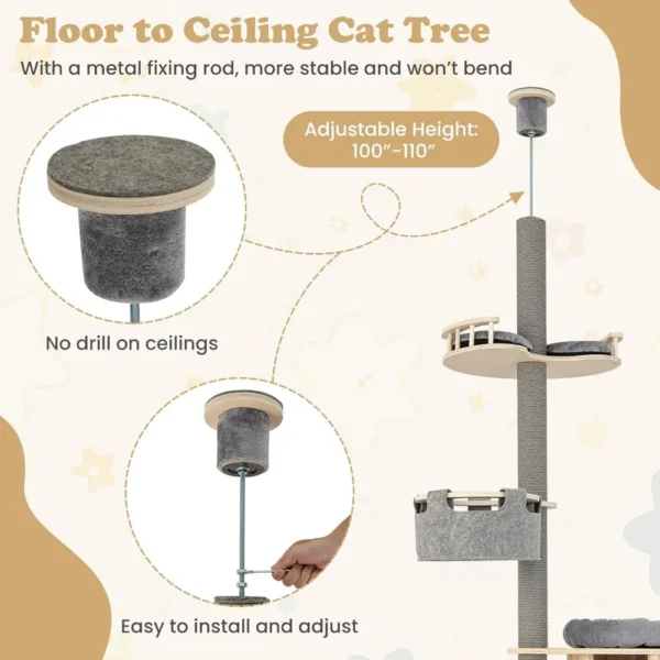 Adjustable Floor-to-Ceiling Cat Trees with Scratching Post - Image 3