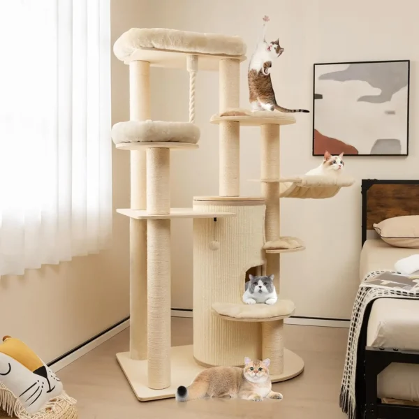 Cat Trees 67 Inch Multi-Level Tower with Hammock - Image 2