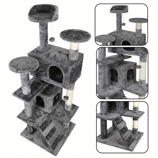 Cat Trees: 53" Sturdy Tower with Condo and Playhouse