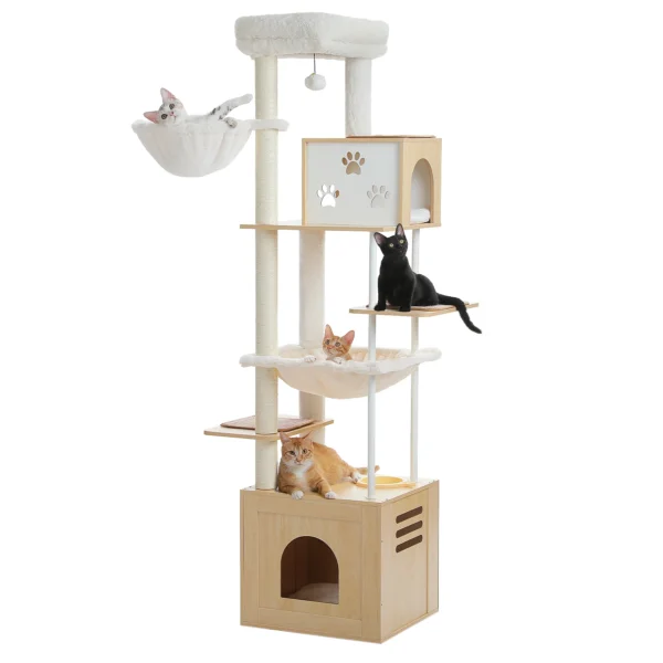 Cat Trees: 190cm Wooden Tower with Hammocks - Image 6