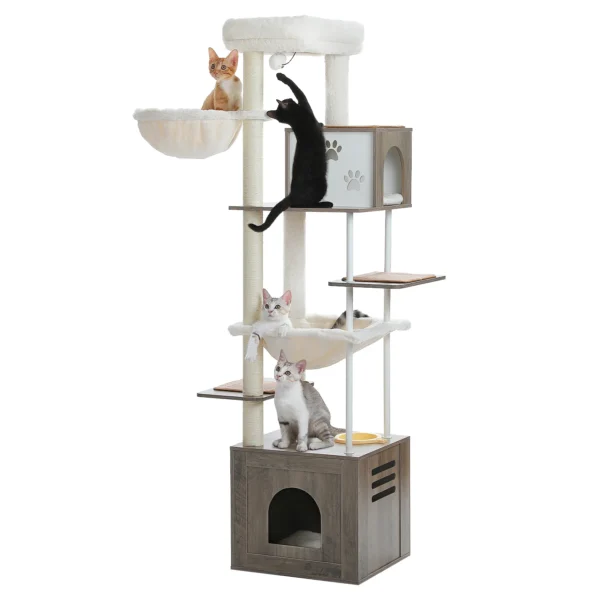 Cat Trees: 190cm Wooden Tower with Hammocks - Image 5