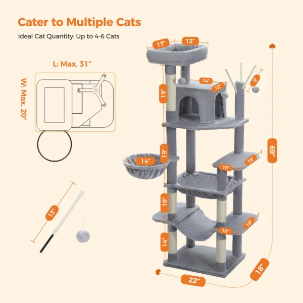 Cat Trees: Large Tall Tower with Big Hammock - Image 6