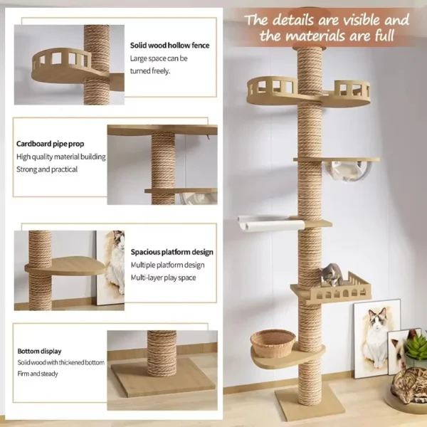 Cat Trees Floor-to-Ceiling with Scratcher & Hammock - Image 5