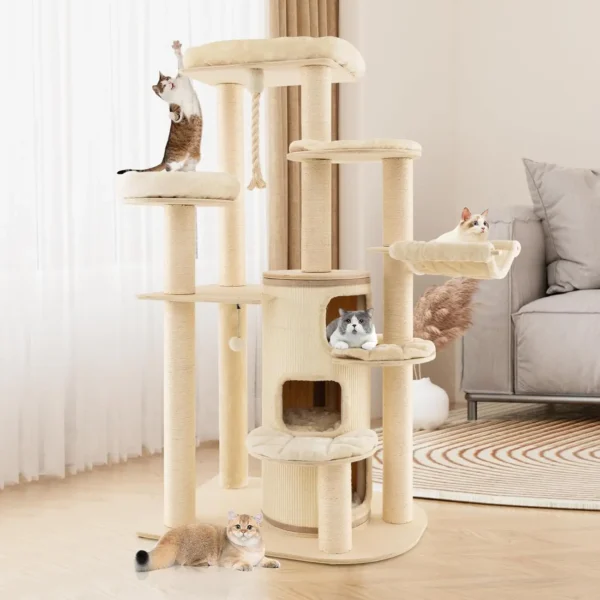 Cat Trees 67 Inch Multi-Level Tower with Hammock - Image 3