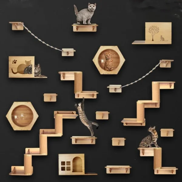 Cat Trees Wall-Mounted Shelves, Rope Ladder, Scratching Post
