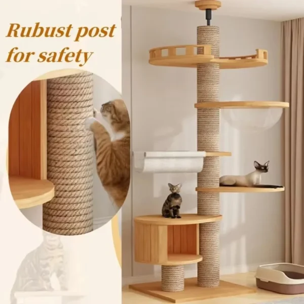 Cat Trees Floor-to-Ceiling with Scratcher & Hammock