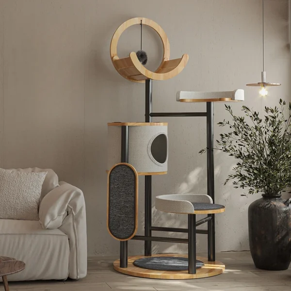Modern Solid Wood Cat Trees with Scratching Posts - Image 2