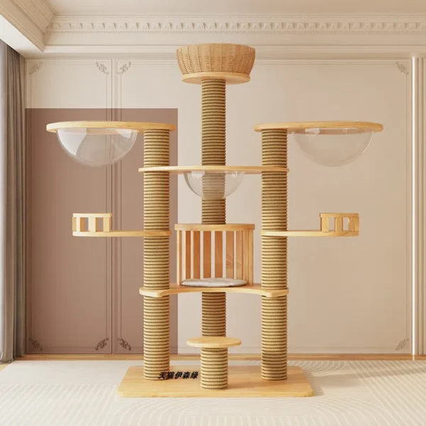 Cat Trees with Scratching Post and Wooden House - Image 3