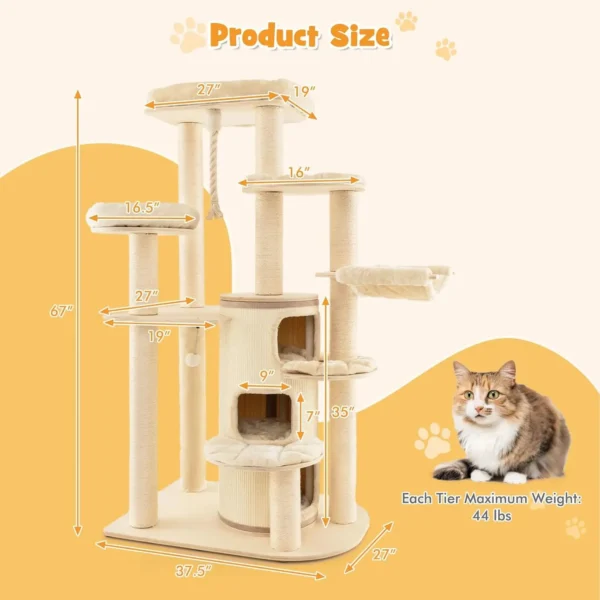 Cat Trees 67 Inch Multi-Level Tower with Hammock - Image 4