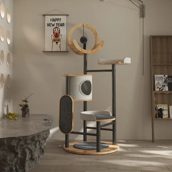 Modern Solid Wood Cat Trees with Scratching Posts