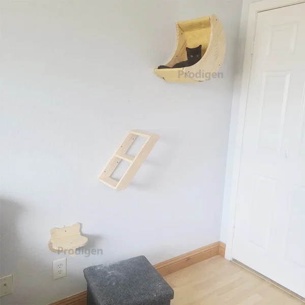 Cat Wall Hammock Moon Shelf Ladder Steps Solid Wood Climbing Furniture - Image 5