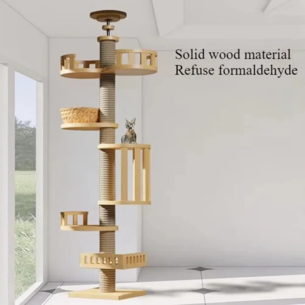 Cat Trees Floor-to-Ceiling with Scratcher & Hammock - Image 3