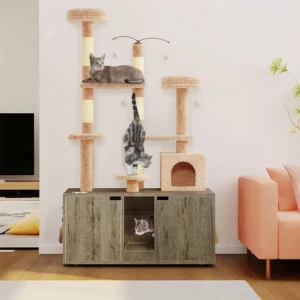 Cat Trees with Litter Box & Enclosure for 2 Cats