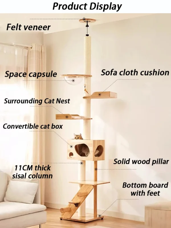 Cat Trees with Scratching Posts and Wooden Tower - Image 2
