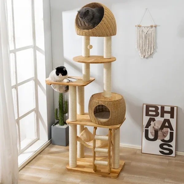 Cat Trees Nordic Wooden with Sisal Scratching Post - Image 2