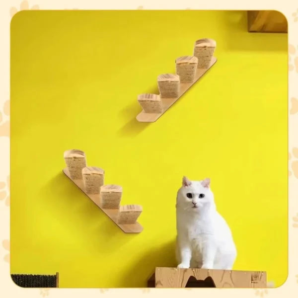 2-4 Tiers Cat Climbing Ladder, Solid Wood Sisal Wall Mounted Activity Toy - Image 3