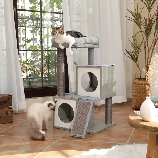Cat Trees: Wooden Tower with Condos & Hammock - Image 4