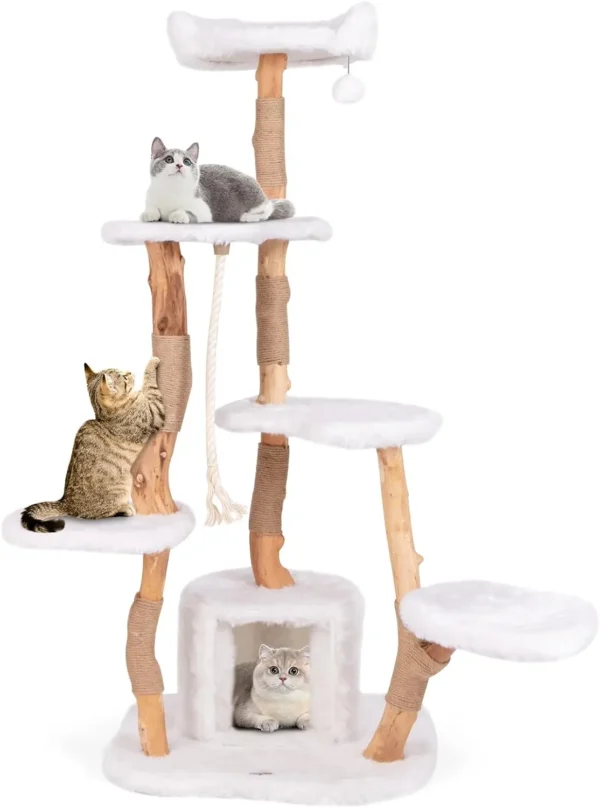 Wooden Cat Trees with Scratching Posts and Condo