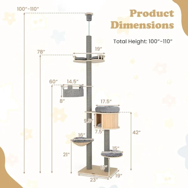 Adjustable Floor-to-Ceiling Cat Trees with Scratching Post - Image 4