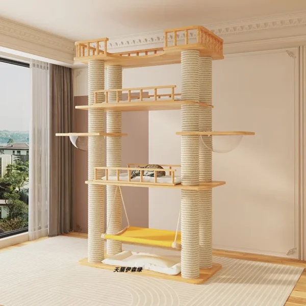 Cat Trees with Scratching Post and Wooden House - Image 4