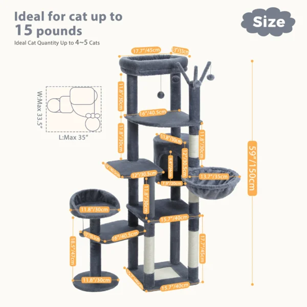 Cat Trees with Scratching Post and Hammock - Image 6