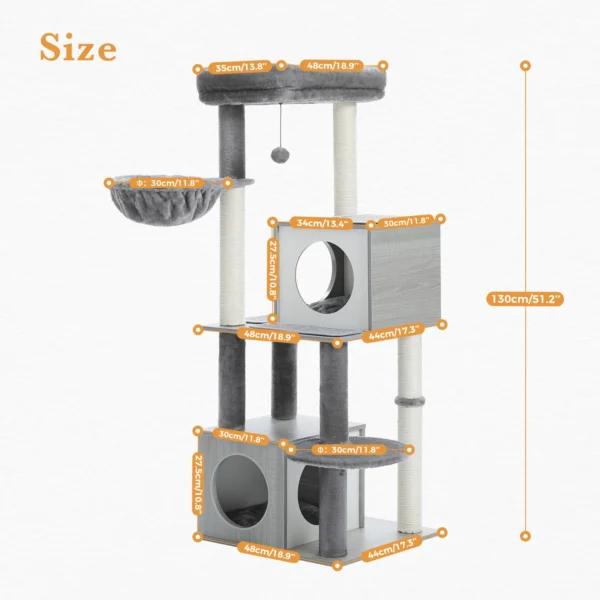 Cat Trees: Wooden Tower with Condos & Hammock - Image 3