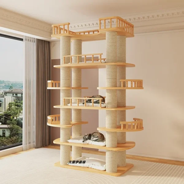 Cat Trees with Scratching Post and Wooden House - Image 2
