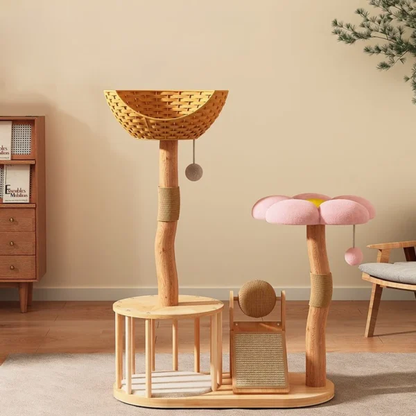 Solid Wood Cat Trees with Sisal Scratching Board