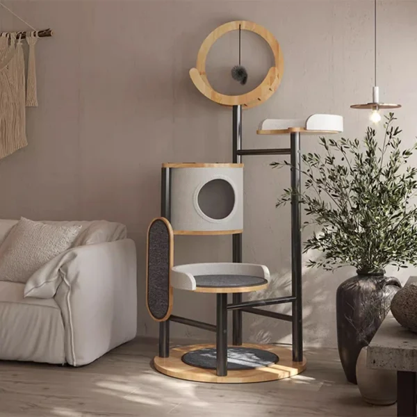 Modern Solid Wood Cat Trees with Scratching Posts - Image 3