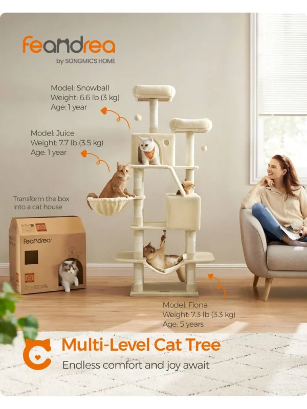 Cat Trees with 13 Scratching Posts, 2 Perches & Hammock