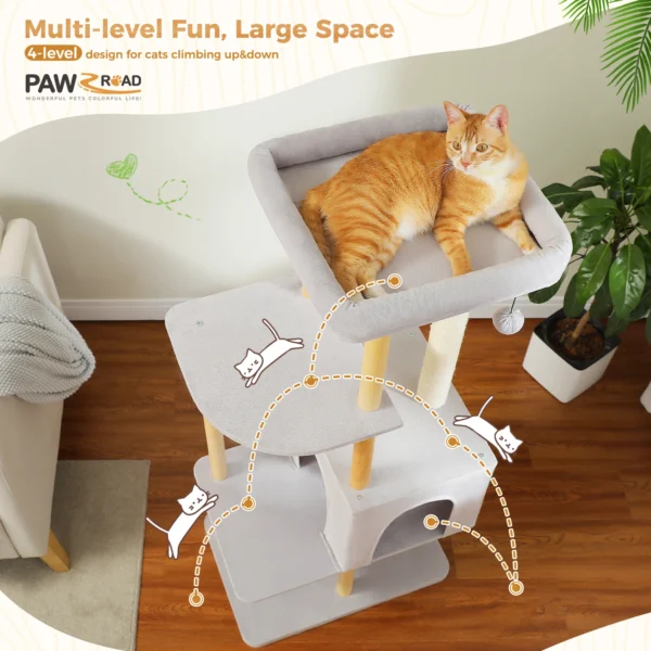 Cat Trees, 53-Inch Wooden Tower with Scratching Posts - Image 6