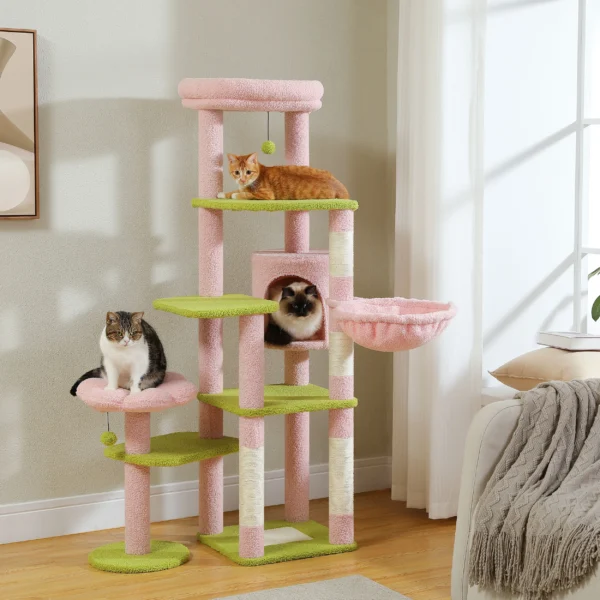 Cat Trees: Tall Multi-Level Tower with Hammock - Image 2