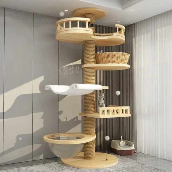 Cat Trees: 260-270cm Large Wooden Climbing Tower - Image 3