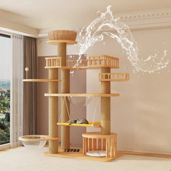 Cat Trees with Scratching Post and Wooden House - Image 5