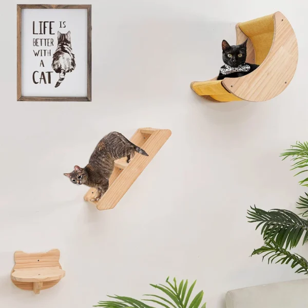 Cat Wall Hammock Moon Shelf Ladder Steps Solid Wood Climbing Furniture