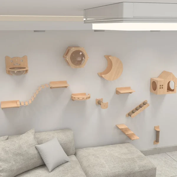 Cat Trees Wall-Mounted Shelves, Rope Ladder, Scratching Post - Image 2