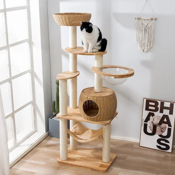 Cat Trees Nordic Wooden with Sisal Scratching Post - Image 3