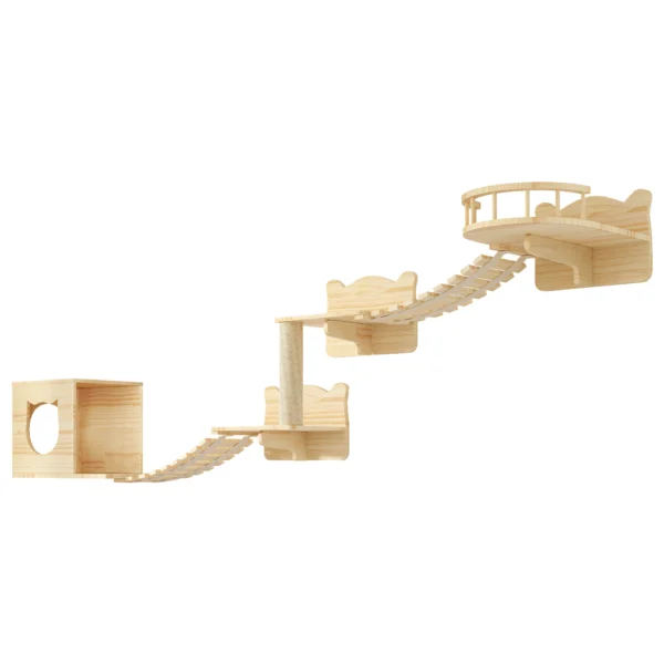 Cat Wall Shelves Set of 9 Wall-Mounted Wooden Cat Climber Cat Bridge Cat Condo - Image 6