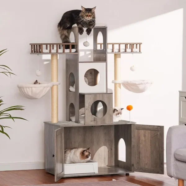 Cat Trees with Litter Box for Large Cats, Heavy Duty