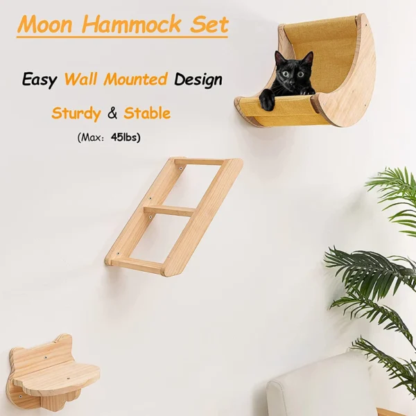 Cat Wall Hammock Moon Shelf Ladder Steps Solid Wood Climbing Furniture - Image 2