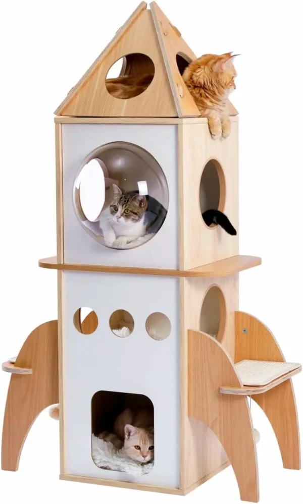 Cat Trees Rocket Shape with 3 Condos and Perch