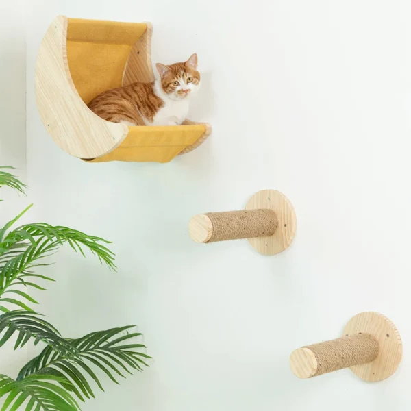 Cat Wall Hammock Moon Shelf Ladder Steps Solid Wood Climbing Furniture - Image 6